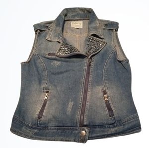 Dolled Up Studded and Distressed Blue Jean Vest Size Small S